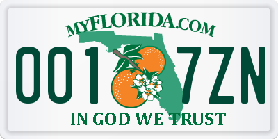 FL license plate 0017ZN