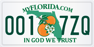 FL license plate 0017ZQ