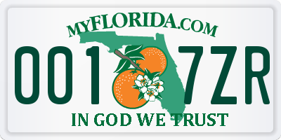 FL license plate 0017ZR