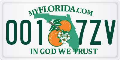 FL license plate 0017ZV