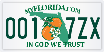 FL license plate 0017ZX