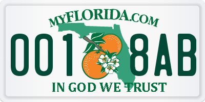 FL license plate 0018AB