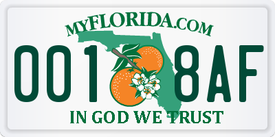 FL license plate 0018AF