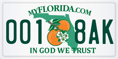 FL license plate 0018AK