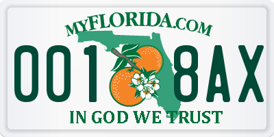 FL license plate 0018AX