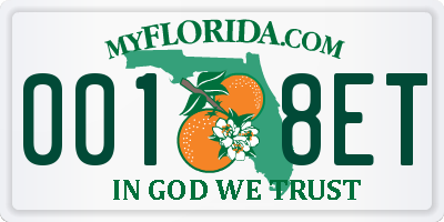 FL license plate 0018ET