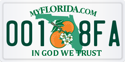 FL license plate 0018FA