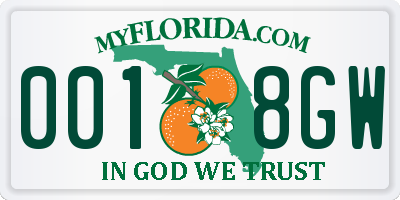 FL license plate 0018GW