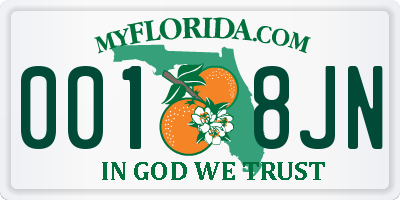 FL license plate 0018JN