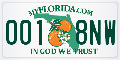 FL license plate 0018NW