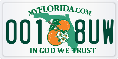 FL license plate 0018UW