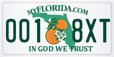 FL license plate 0018XT