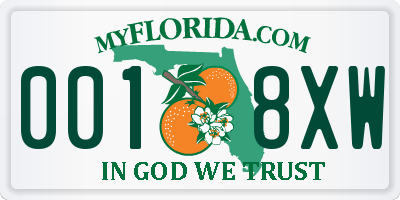 FL license plate 0018XW