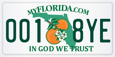 FL license plate 0018YE