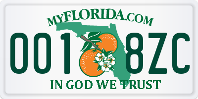 FL license plate 0018ZC