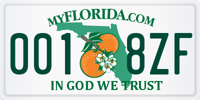 FL license plate 0018ZF