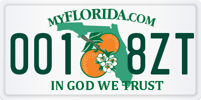 FL license plate 0018ZT