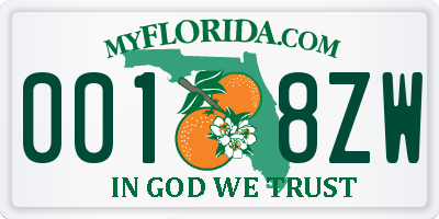 FL license plate 0018ZW