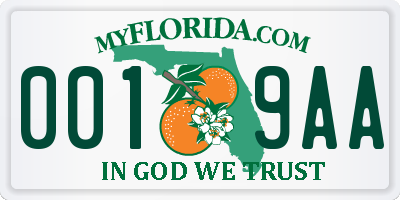 FL license plate 0019AA