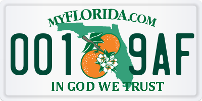 FL license plate 0019AF