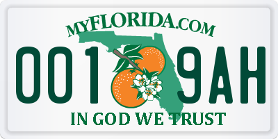 FL license plate 0019AH