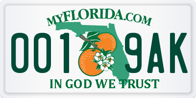 FL license plate 0019AK