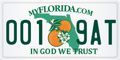 FL license plate 0019AT
