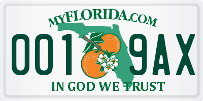 FL license plate 0019AX