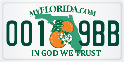 FL license plate 0019BB