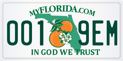 FL license plate 0019EM