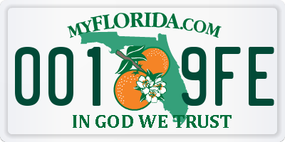 FL license plate 0019FE