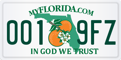 FL license plate 0019FZ