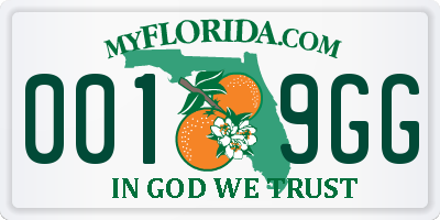FL license plate 0019GG