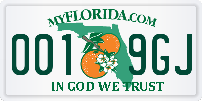 FL license plate 0019GJ