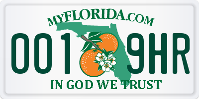 FL license plate 0019HR