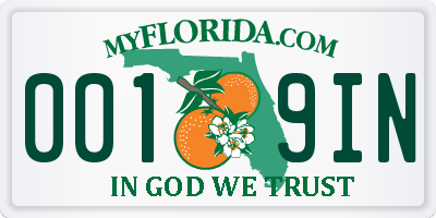 FL license plate 0019IN