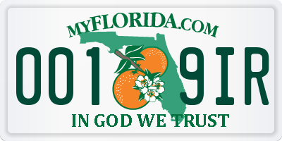 FL license plate 0019IR