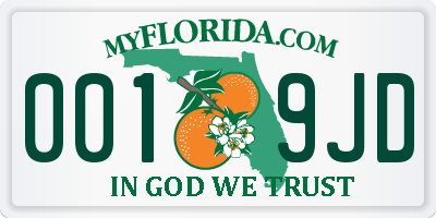 FL license plate 0019JD