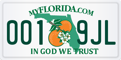 FL license plate 0019JL