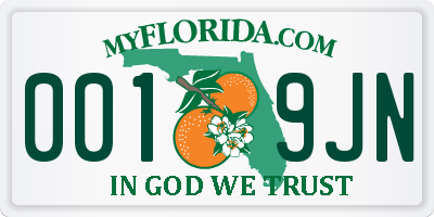 FL license plate 0019JN