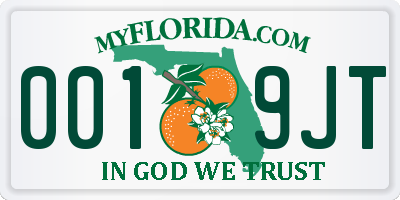 FL license plate 0019JT