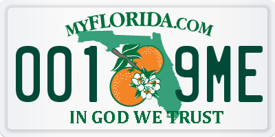 FL license plate 0019ME