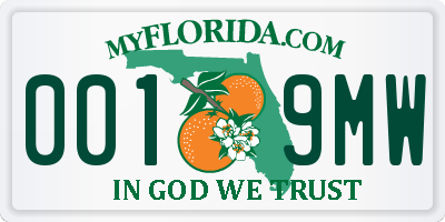 FL license plate 0019MW