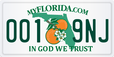 FL license plate 0019NJ