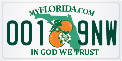 FL license plate 0019NW