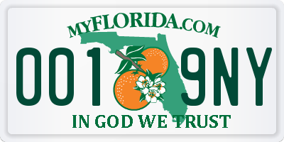 FL license plate 0019NY