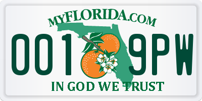 FL license plate 0019PW