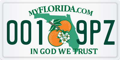 FL license plate 0019PZ