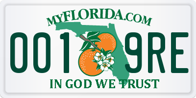 FL license plate 0019RE