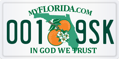 FL license plate 0019SK
